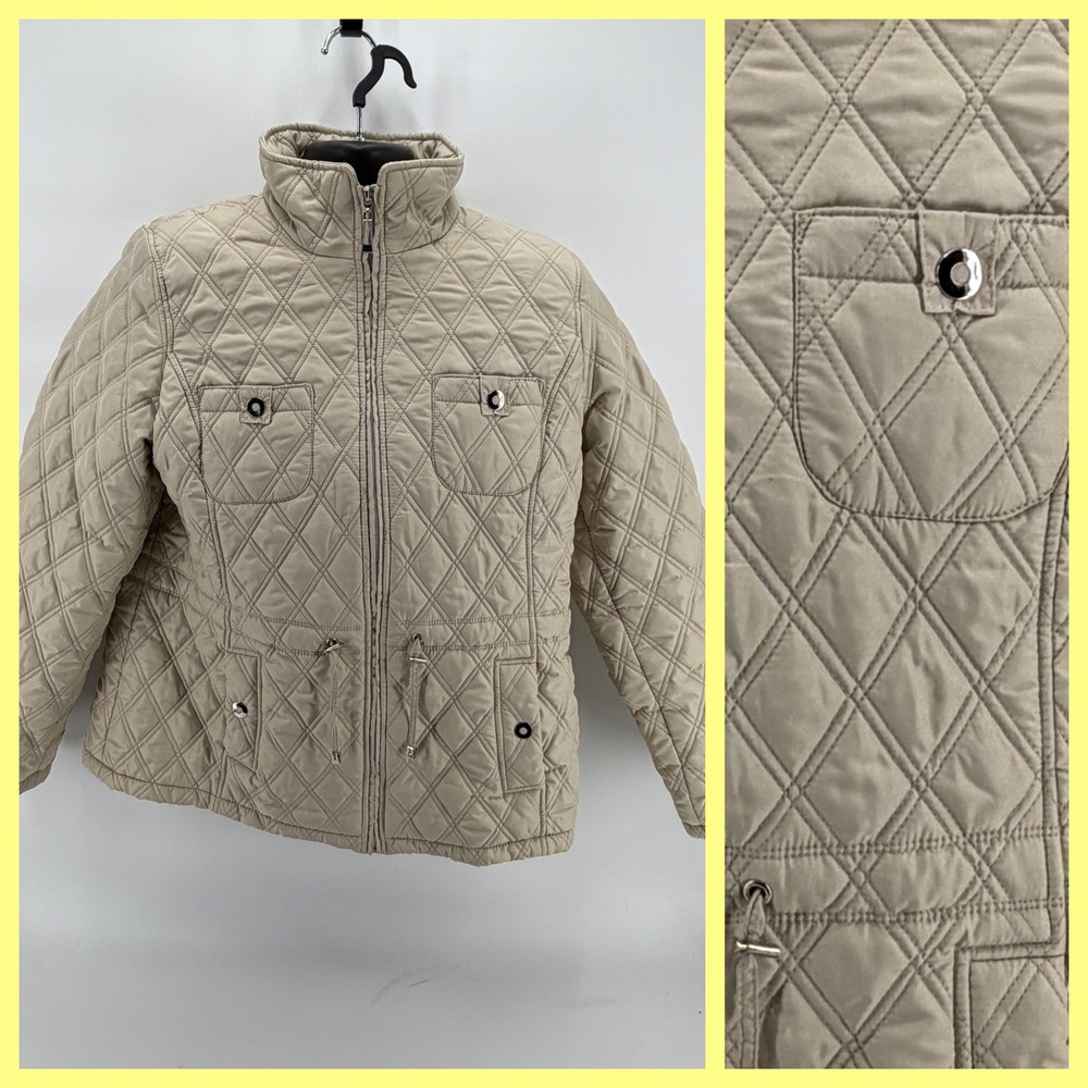 COVINGTON Outerwear Quilted Beige Zip Up Stand Collar Jacket Women's XL EG‎